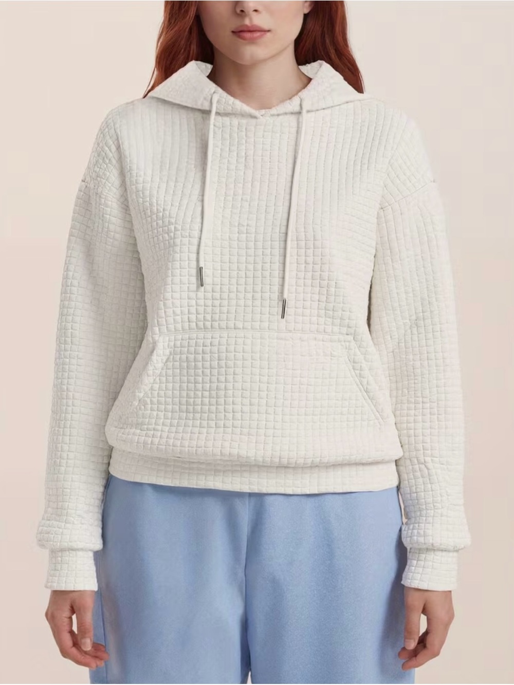 Women's Plus White Quilted Pullover Hoodie Sweatshirt Size 4XL